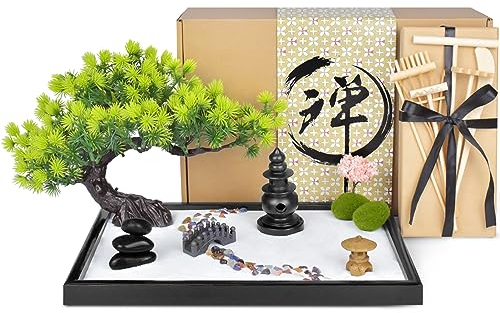 Artcome Japanese Zen Sand Garden for Desk - Home, Office Desk Accessories - Bamboo Crafted Meditation Therapy Tray - Mindful Relaxation and Meditation Tool for Stress Relief - Gift Set