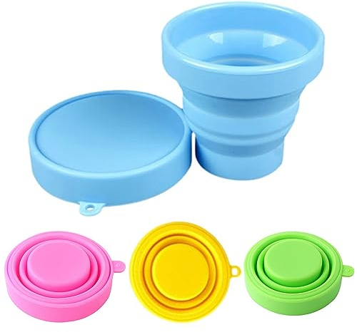 Vaso Plegable Silicona, CAASFOOY 4 Piezas 170ml Portátil y Reutilizable Taza Plegable, de Silicona Con Tapa Reutilizable, para Camping Senderismo Viaje Caminatas