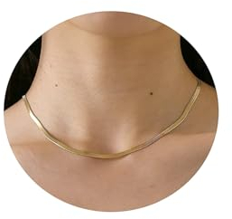 RWQIAN Flache Halskette Damen Schlangenkette Fischgrätenmuster Kette Golden Damen Choker Schmuck