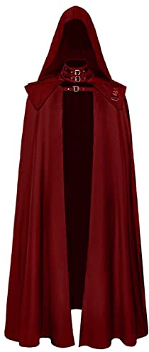 Halloween Kostüm Herren Umhang mit Kapuze, Halloween Kostüm Damen Kapuzenumhang,Gothic Mantel Mittelalter Cape Robe für Darth Vader Vampir Tod Zauberer Hexe Cosplay Maskerade Karneval Verkleidung