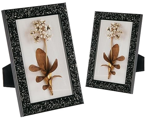 QUARKZMAN 2 Pcs Bilderrahmen 10 x 15 cm Glänzende Glasbilderrahmen mit Samtrücken Modern Bling Kunstrahmen Tisch für Foto, Hochzeit, Büro, Kinderzeichnungen, Schwarz