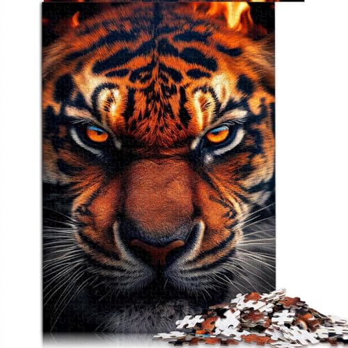 Erwachsene 1000 Teile Puzzle Geschenke Feurige Tiger Holzpuzzle für Frauen Männer 19,7 x 29,5 Zoll Puzzle für Erwachsene Puzzle