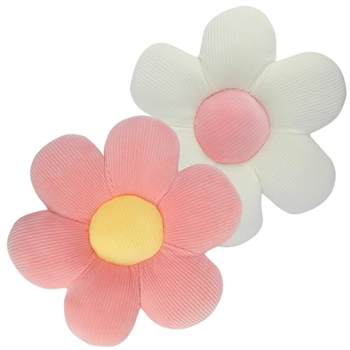 QKURT 2 Stück Blumen-Kissen,40cm blumenkissen,Blume Bodenkissen Sitzkissen,Niedliche Blume Kissen,blumenförmige Wurfkissen,Flauschig weiches Blütenblatt-Kissen für Zuhause Sofa Auto(Rosa)