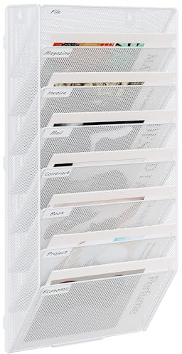 EasyPAG 8 Compartiments Assembler Métal Porte Revue Mural Porte Document Suspendu A4 Organisateur de Bureau à Suspendre Banette de Rangement Range Papier Corbeille a Courrier Murale,Blanc