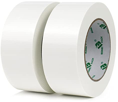 BOMEI PACK Universal - Ruban Adhésif Toilé Blanc, Heavy Duty Duct Tape 2 rouleaux 50 mm x 30 m pour les travaux de réparation, fixation, de scellage, d'étiquetage et de rénovation