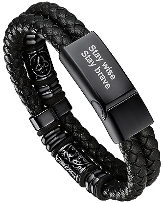 Bandmax Herren Schwarzes Personalisiertes Lederarmband Mikrofaser-Leder Flechtarmband mit Kompass und keltischem Schmuckzubehör Lederarmband mit Magnet Verschluss Geflochtenes Armband