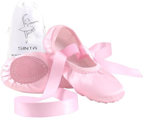 Sinta Chaussures de ballet professionnelles en satin avec ruban - Chaussons de danse professionnelle - Pantoufles de yoga et de gymnastique - Semelle fendue en cuir - Pour filles et femmes, rose, 31