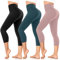 FuelMeFoot Damen 3/4 Leggings Capri 3er Pack High Waist Schwarz Leggins Sommer Blickdicht Yogahose für Sport Gym Lauf. B3-Schwarz/Dunkelgrün/Rosa S/M
