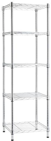 Amazon Basics Verstellbares Turmregal mit 5 Regalböden, Lagereinheit, Chrom, 40.6 x 40.6 x 137.2 cm (T x B x H)