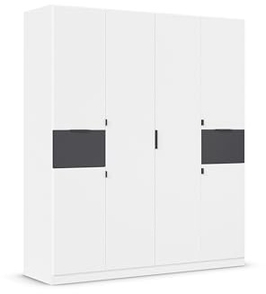 Rauch Möbel Ticao, Drehtürenschrank, Kleiderschrank, Kleiderschränke, Garderobe, Schrank mit Stauraum, 6-türig, 2 Schubladen, Farbe Weiß-Grau metallic, Schwarz, 181x210x54cm
