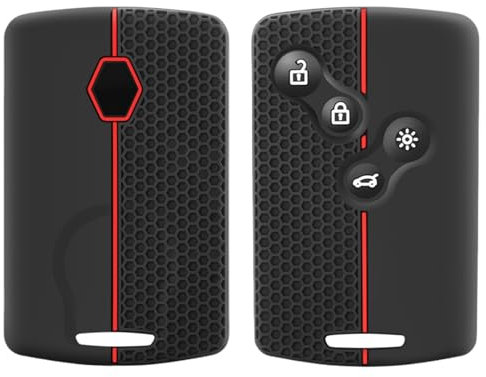 OTMIK Housse Silicone pour clé de Voiture pour Renault Duster Captur Clio Logan Megane 1 2 3 Koleos Scenic Nema Fluence Zoe Accessoires pour Coques de clés (Noire Rouge Ligne)