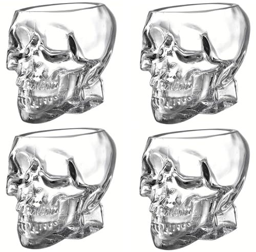 König Design Totenkopf Gläser, Totenkopf Glasbecher Totenkopf Glas Kristall Skelett Becher Schädel Schnaps Gläser Wein Tasse Schnapsgläser Shot Glas Halloween für Whisky Wodka Absinth 50 ml