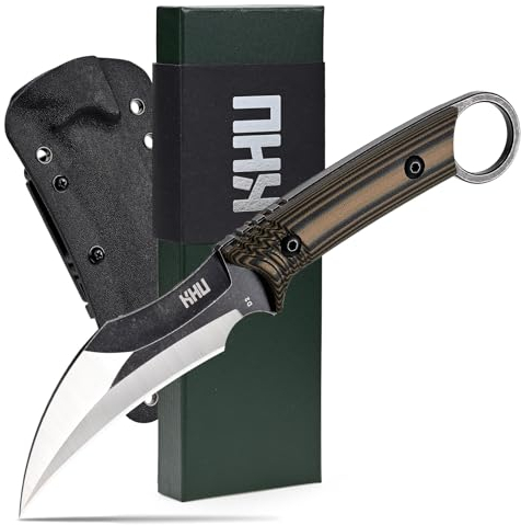 KHU Couteau à lame fixe Couteau de survie bushcraft - Acier D2 G10 poignée, Outdoor chasse Camping Accessoires - Avec étui Kydex - 22A