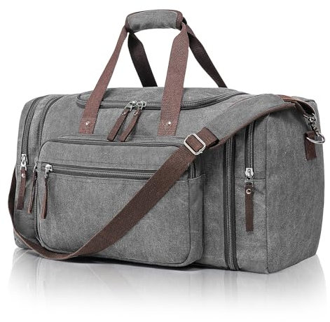 Erweiterbare Reisetasche 70L, Große Sporttasche Herren Damen, Robuste Stofftasche für Reisen, Fitness und Business, Handgepäcktasche (Grau)