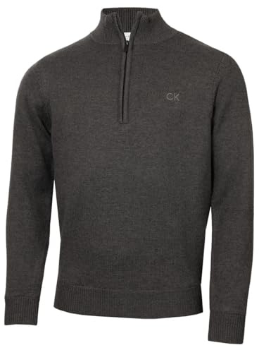 Calvin Klein Mens Lined Chunky Half Zip Sweater - Charcoal Marl - XXXL