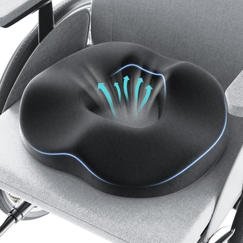 Benazcap Donut Pillow Seat Cushion for Sciatica & Tailbone Pain Relief, Memory Foam Hemorrhoid Pillow by Ergonomic for Coccyx, Sciatica, Pregnancy, Postpartum- DarkGray