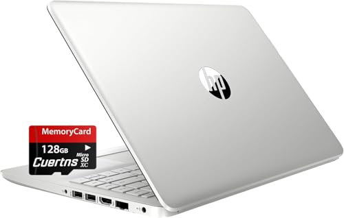 HP Stream 14 HD Thin and Light Laptop, Intel Celeron N4120, 16GB RAM, 128GB eMMC Storage, Long Battery Life, HD Webcam, HDMI, Silver, Office 365 1-Year, Windows 11 S, 128GB Cuertns MicroSD