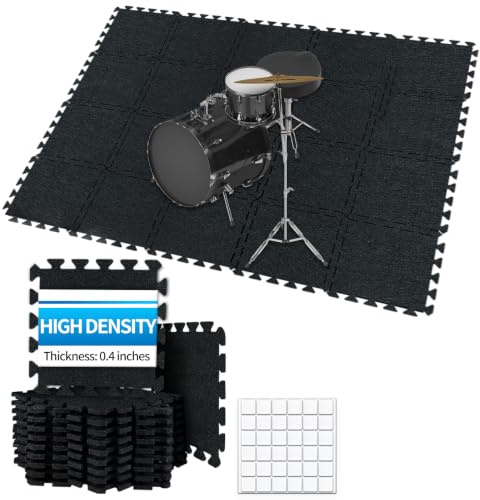 TroyStudio Dicke, schallabsorbierende, ineinandergreifende Bodenmatten, 27,9 x 27,9 x 1 cm, hohe Dichte, Klavierteppich, Schlagzeugteppich, rutschfeste Anti-Vibration, schalldichte Pads, Akustikdecken