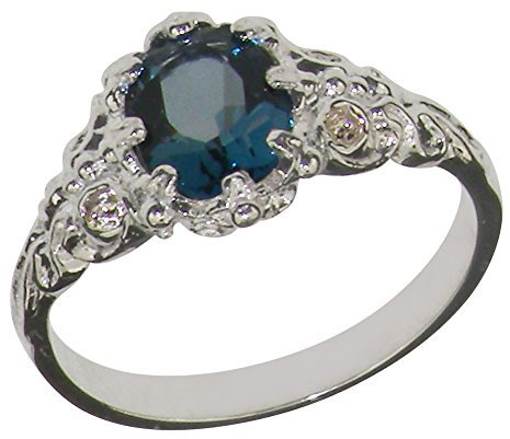 Luxus Damen Ring Solide 9 Karat (375) Weißgold mit Blautopas - Verfügbare Größen : 47 bis 68