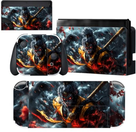 PlayVital Skin Sticker für Nintendo Switch OLED Modell,Aufkleber Sticker Decal Folie Abziehbild Faceplates Klebefolie für Switch OLED Konsole&Joy Con&Dock&Grip(Cloudstorm Wukong)