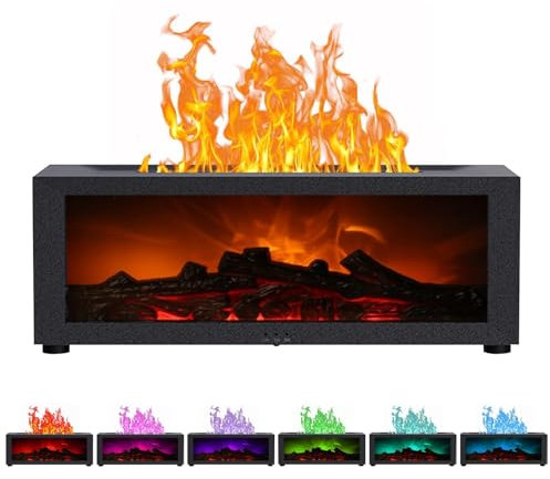 Aroma Diffuser mit LED Kamin, Diffuser ätherische öle mit LED Kamin, Duftöl Diffusor für Ätherische Öle mit 7-Farben-Licht Flammeneffekt, Perfekt für Zuhause Büro Schlafzimmer (Schwarz)