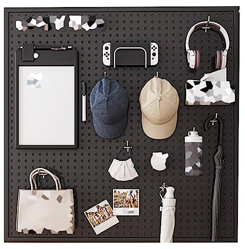 GAROEN Kit d'organisation Murale en Panneau perforé, Panneau d'affichage Mural en métal avec 10 Crochets (Noir 100 x 30 cm)
