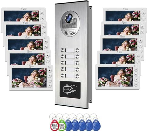 Videocitofono cablato per appartamenti, 10 unità 7 pollici monitor videocitofono per interni esterni video campanello, carta d'identità, audio a 2 vie per casa appartamento (dieci monitor)
