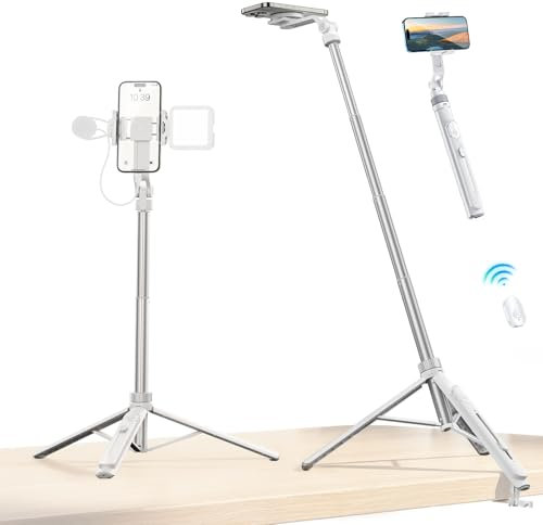 ULANZI TT88 Treppiede per cellulare, 145 cm, bastone magnetico per selfie con telecomando, supporto per telefono con clip 2 in 1, treppiede compatibile con iPhone/Samsung/Huawei