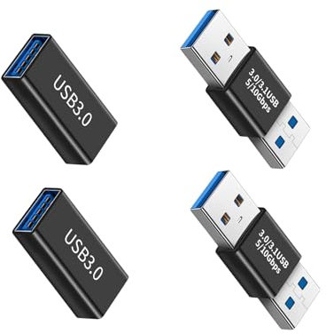 Leloco USB 3.0 Kupplung Adapter (4 Stück), 5Gbps Buchse auf Buchse, Stecker auf Stecker für U Stick, Kabel, Laptop, Tastatur - Schwarz
