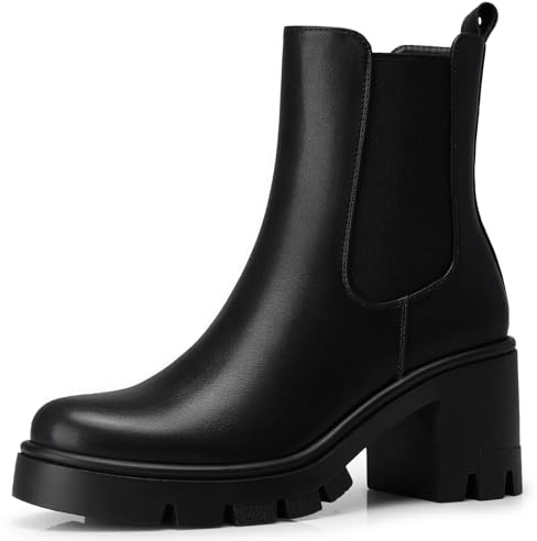 CELLENZ Women Chelsea Ankle Boots: Fashion Platform Boots - Chunky Heel Low Booties Womens - Black Leather 2026 Ankle Boot Night out Work Trip Size 8