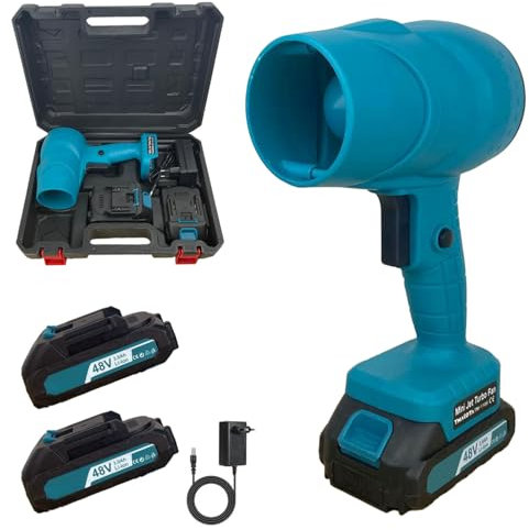 K2 STORE - Mini Soffiatore a Batteria 48V con Turbocompressore – 2 Batterie da 3000 mAh Incluse Con Comoda Valigetta, Velocità dell’Aria fino a 126 km/h, per Foglie, Polvere e Giardino