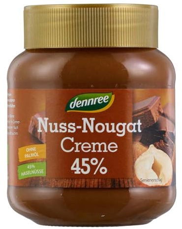 dennree Nuss Nougat Creme, 45% Haselnüsse, 400g (1)