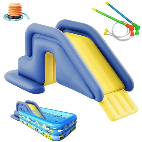 GDAONUDK Toboggan Gonflable en PVC, 200 X 80 X 85 Cm, avec Pompe à Pied Et 2 Pistolets à Eau, Large Espace Remplissable pour ExtéRieur, IntéRieur Et Jardin(Gris)