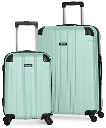 Kenneth Cole REACTION Out of Bounds Lightweight Hardshell 4-Wheel Spinner Luggage, Mint Blue, 2-Piece Set (20 & 28), Hardside 2pc Luggage Set with Spinner Wheels