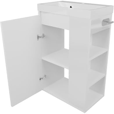 paplinskimoebel - Waschbecken mit Unterschrank SEVA, 46 cm Breite, Waschtisch Stehend oder Hängend, Badmöbel Set für Badezimmer, Waschbeckenunterschrank mit Toilettenpapierhalter - Weiß