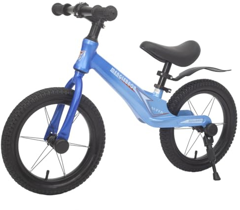 OOFAYJIA Laufrad 14 Zoll für Kinder ab 3 4 5 6 Jahre, Kinderlaufrad mit Verstellbarer Sitz, Ständer, Training Fahrrad Ohne Pedale für Jungen und Mädchen,Blau