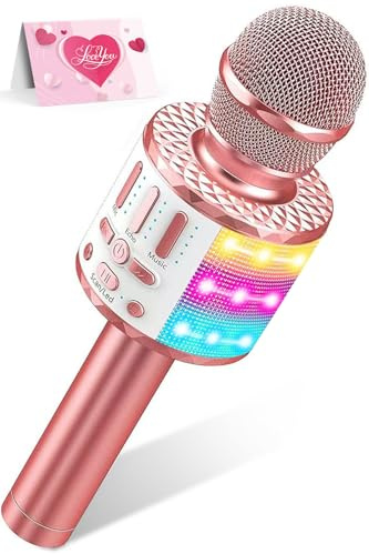 Wireless Microphone with Lights, Karaoke Bluetooth Microphone for Kids Adults, Portable Toy Karaoke Mic Speaker Machine, Home KTV Player Support Phone/Pad/TV for Party Singing, Boys Girls Best Gifts