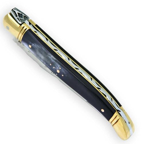 THIERS IFORGE - Couteau laguiole Franc-Maçon manche en corne noire 12 cm