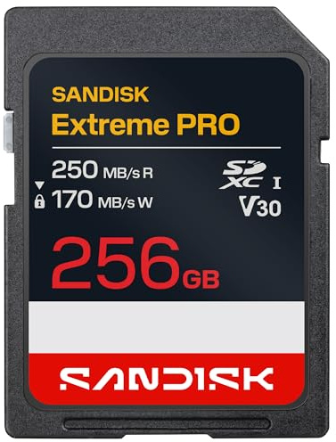 SANDISK Extreme Pro Carte SD UHS-I de 256 Go, Jusqu’à 250 Mo/s en Lecture et Jusqu’à 170 Mo/s en écriture, vidéo 4K UHD, U3, V30 Memory Zone App