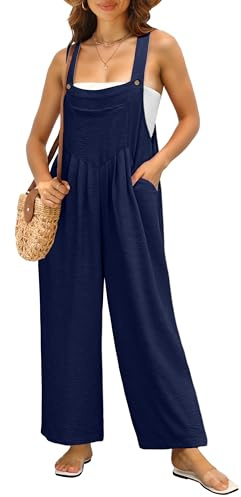 IWOLLENCE Dungarees for Women UK Summer Jumpsuits Playsuit Overalls Pregnancy Maternity Loose Casual Holiday Wear with Side Pockets Adjustable Straps (Navy Blue, XXL)