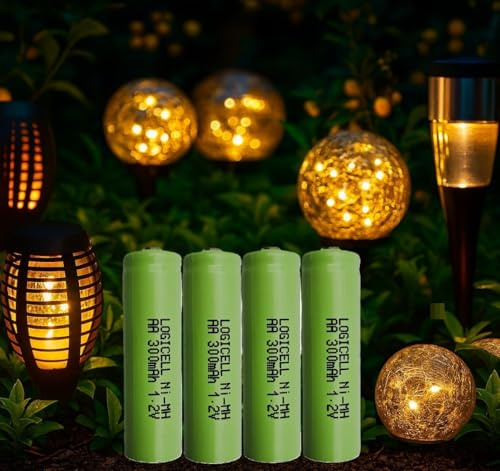 4 stück LogiCell NI-MH-Akku Mignon AA 300mAh, 1,2V für Solarprodukte Solar Batterie, mit geringer Selbstentladung für Außen-Solarleuchten Solarlampen Lichterketten Wiederaufladbar