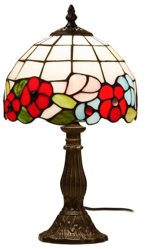 goldentiffany Tiffany-Stil Lampe|Tischlampe Buntglas 'Blüten' ca. 21x35cm | Tiffanylampe-Reproduktion aus echtem Tiffanyglas|Buntglaslampe Blumen-Blüten-Motiv|Wohnzimmer-Schreibtisch-Nachttisch-Büro