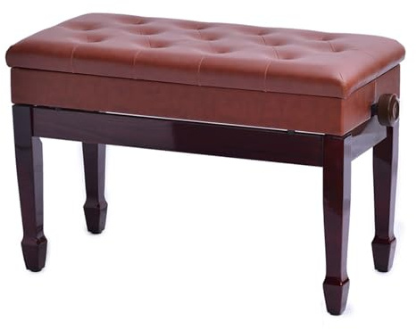 ETUELNOPT Piano Stools， Solid Wood Piano Stool Height Adjustable With Storage And Leather Seat In Brown And Black(Brown)