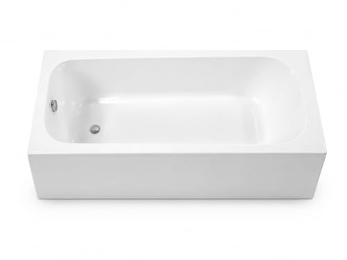 Baignoire rectangulaire blanche Slim 180x80 cm - Tablier + Vidage chrome + pieds - OPTIKA