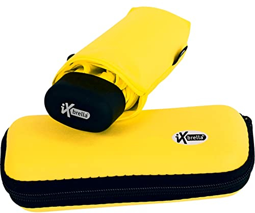 iX-brella Super-Mini-Taschenschirm - winziger Regenschirm im Etui - gelb
