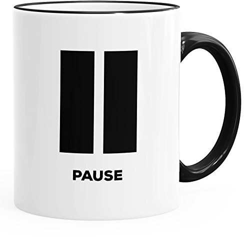 MoonWorks Tasse farbige Kante Pause einfarbig Kaffeetasse Teetasse Keramiktasse Schwarz unisize