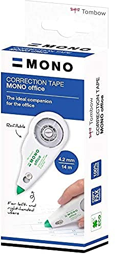 Tombow MONO Office Korrekturroller, nachfüllbar, 4,2 mm x 14 m, mittiges Abrollen für Links- & Rechtshänder, 100% recyceltes Gehäuse [CT-CXE4]