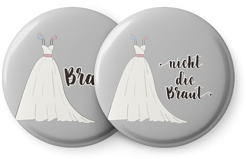 Spielehelden JGA Buttons Set für Frauen – 12er Set bestehend aus 1x „Braut“ und 11x „Nicht die Braut“