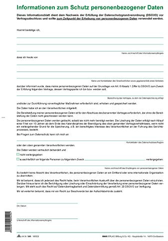 RNKVERLAG 549 - Informationsblatt DSGVO für alle Datenverarbeiter, 1 Seite, DIN A4, 10 Blätter