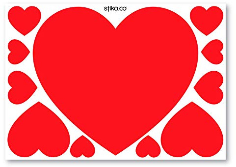 Set of 11 Red Valentine Hearts self-Adhesive Vinyl Stickers for Walls, Windows and displays (Extra Large, Red)